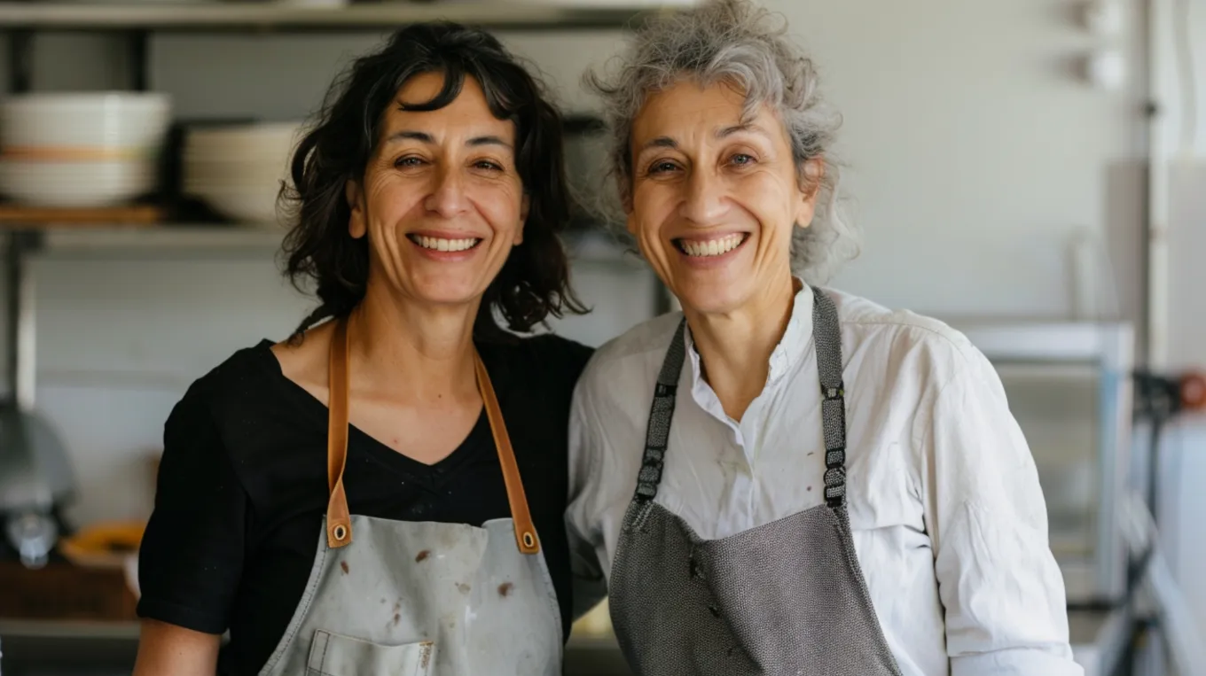 Dos emprendedoras sonriendo en su cocina, parte de la comunidad de negocios que impulsa DIGEVO
